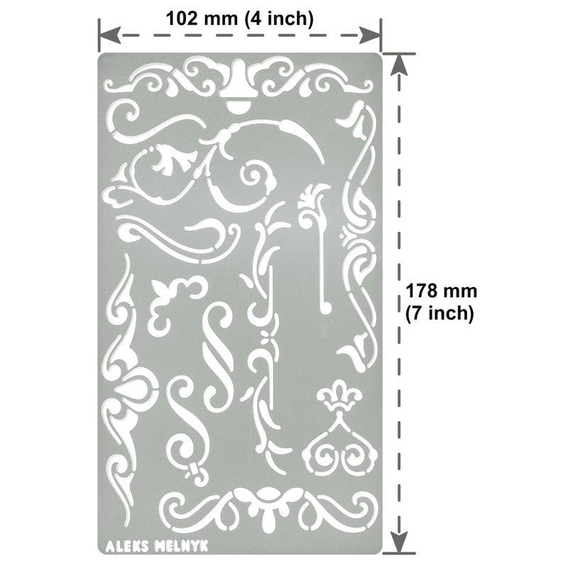 Aleks Melnyk No.4 Metal Journal Stencil, Wood Burning, Flowers and Vines, Ornament, Vintage, Stencil Patterns, Pyrography, Engraving, Template for Painting on Wood, Furniture Crafts, Bullet Journaling - Image 4